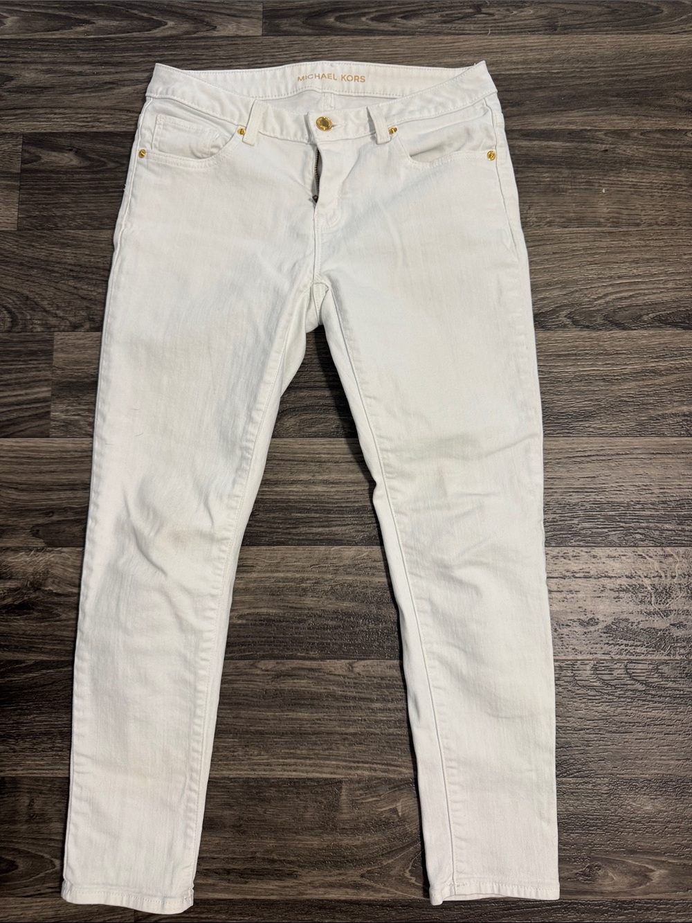 Michael Kors White Skinny Jeans for Women with Gold Accents